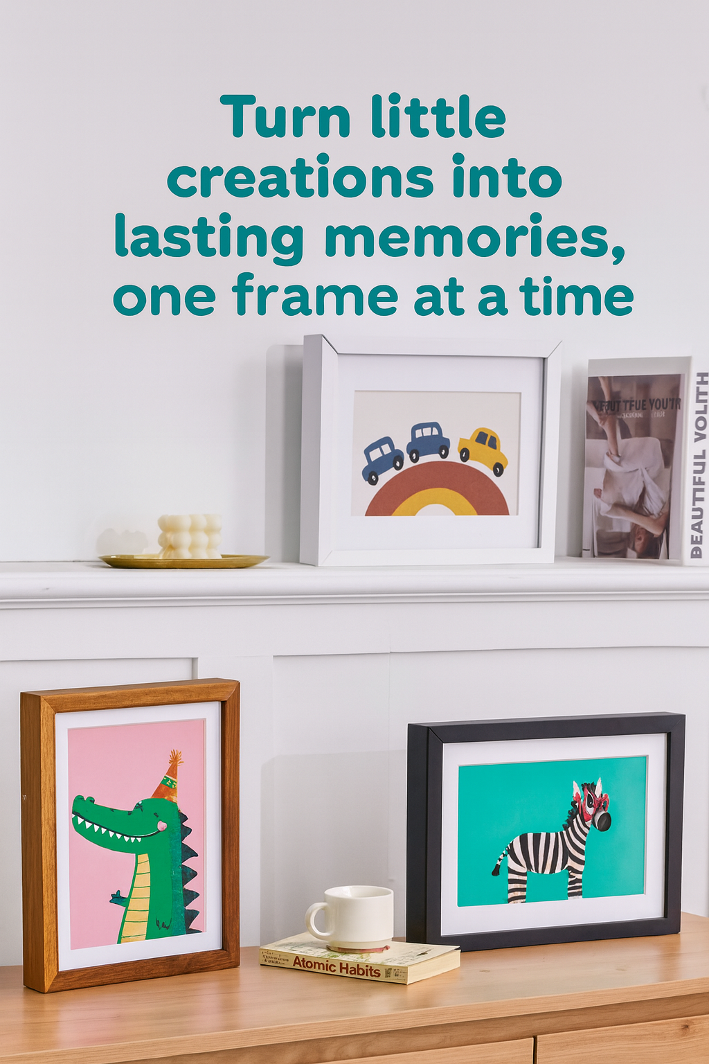 Kids Art Frame | Memory Box for 160+ Artworks | Solid Wood Display & Storage