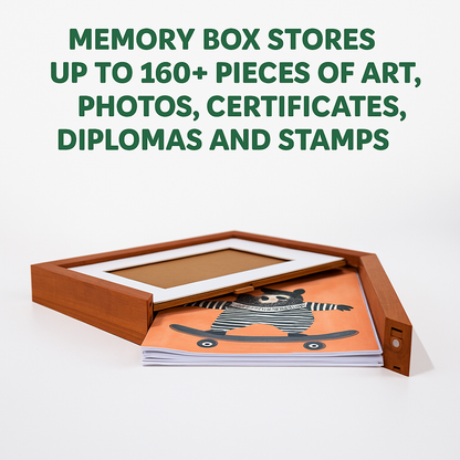 Kids Art Frame | Memory Box for 160+ Artworks | Solid Wood Display & Storage