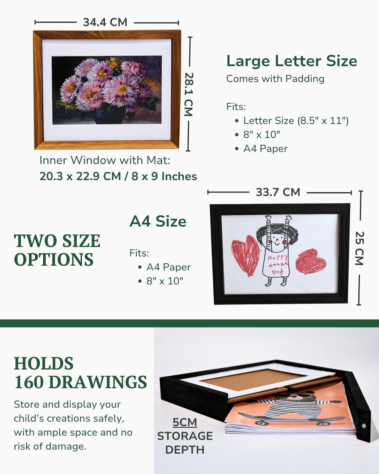 Kids Art Frame | Memory Box for 160+ Artworks | Solid Wood Display & Storage